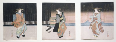 Geisha at Night Triptych by Toyokuni II